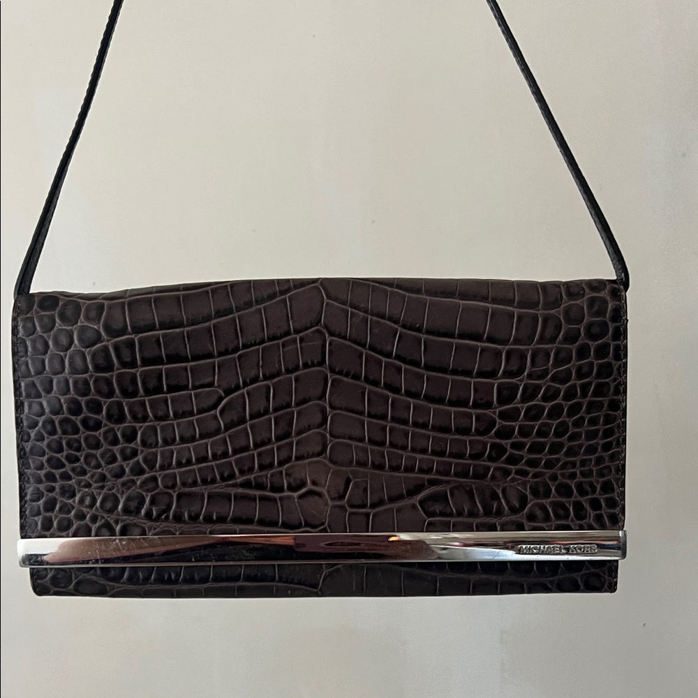 Michael Kors Dark Brown Crocodile Embossed Clutch